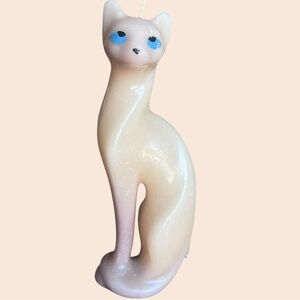 Vintage MCM Siamese Cat Wax Candle 12" Tall Blue Eyes Mid Century Modern Kitsch